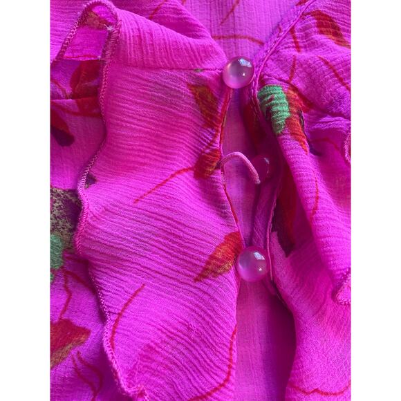 ECOTE Urban Outfitters Pink Floral Flutter Long Sleeve Ruffle Blouse Small Y2K - Picture 4 of 12